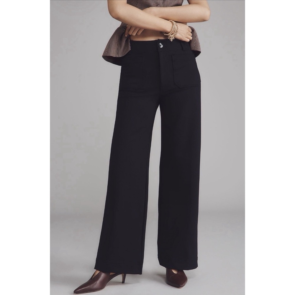 Maeve Anthropologie Colette 28 Tall 28T Black Ponte Full Length Wide-Leg Pants